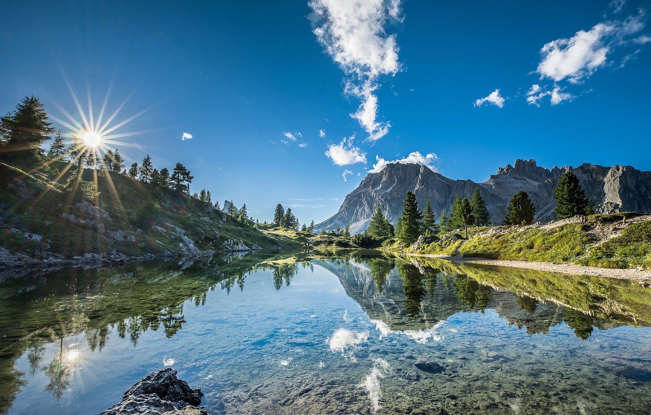 Wallpaper the sky, mountains, lake, reflection, Italy, Italy, The Dolomites, South Tyrol, South Tyrol, Dolomites, Lago di Limides image for desktop, section пейзажи