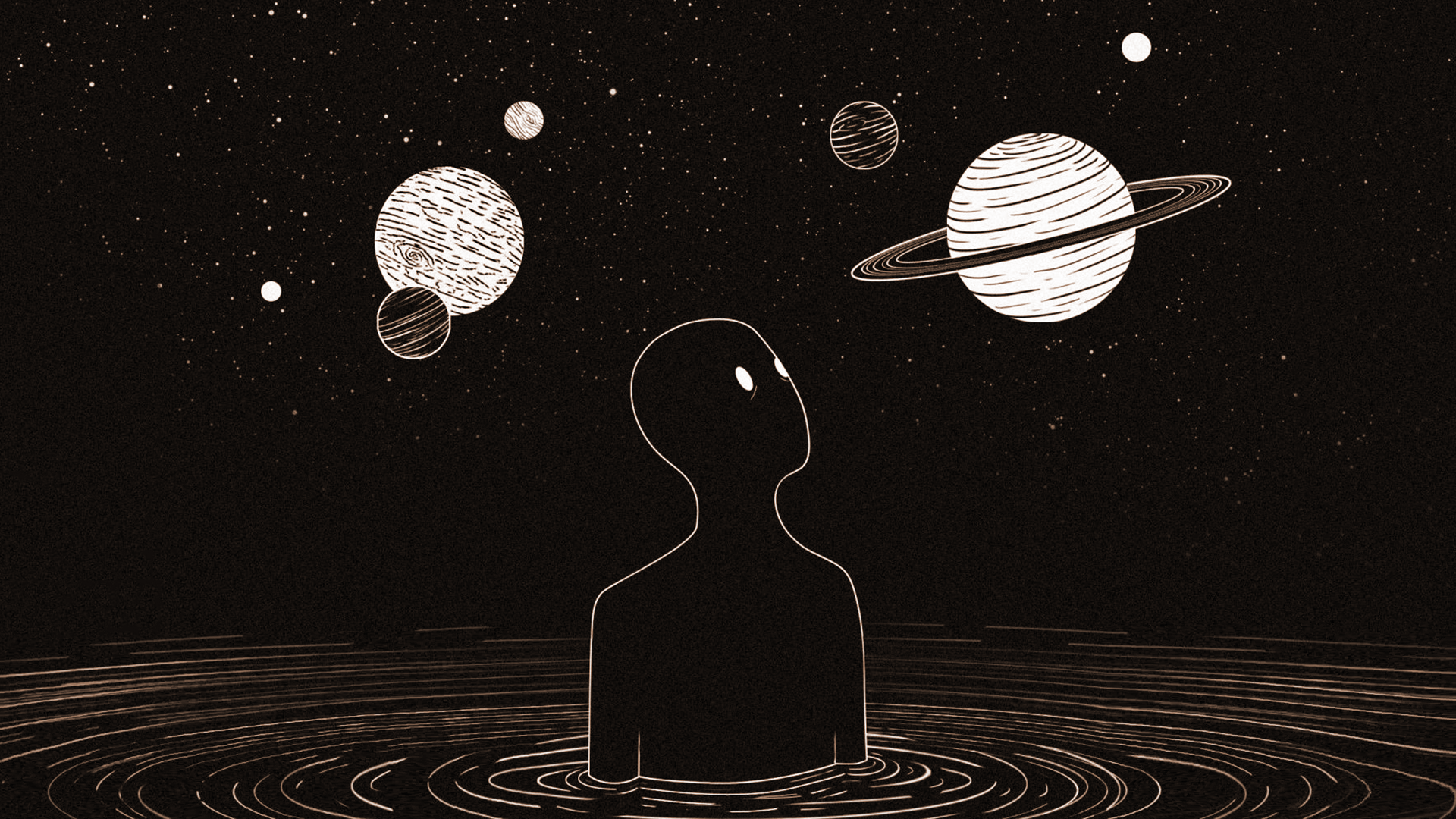 black and white space drawing