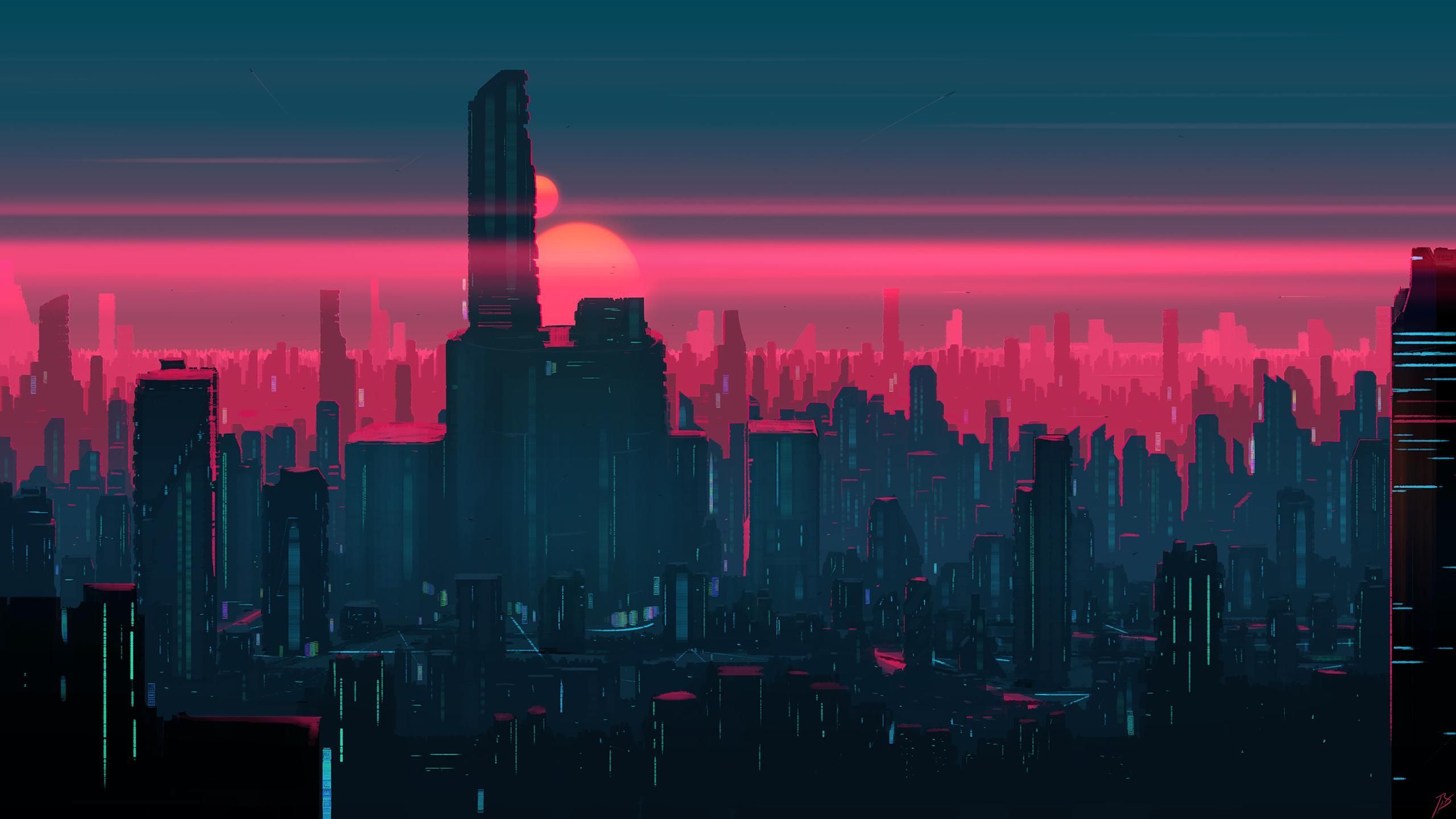Futuristic City Sunset wallpaper. Desktop wallpaper art, City