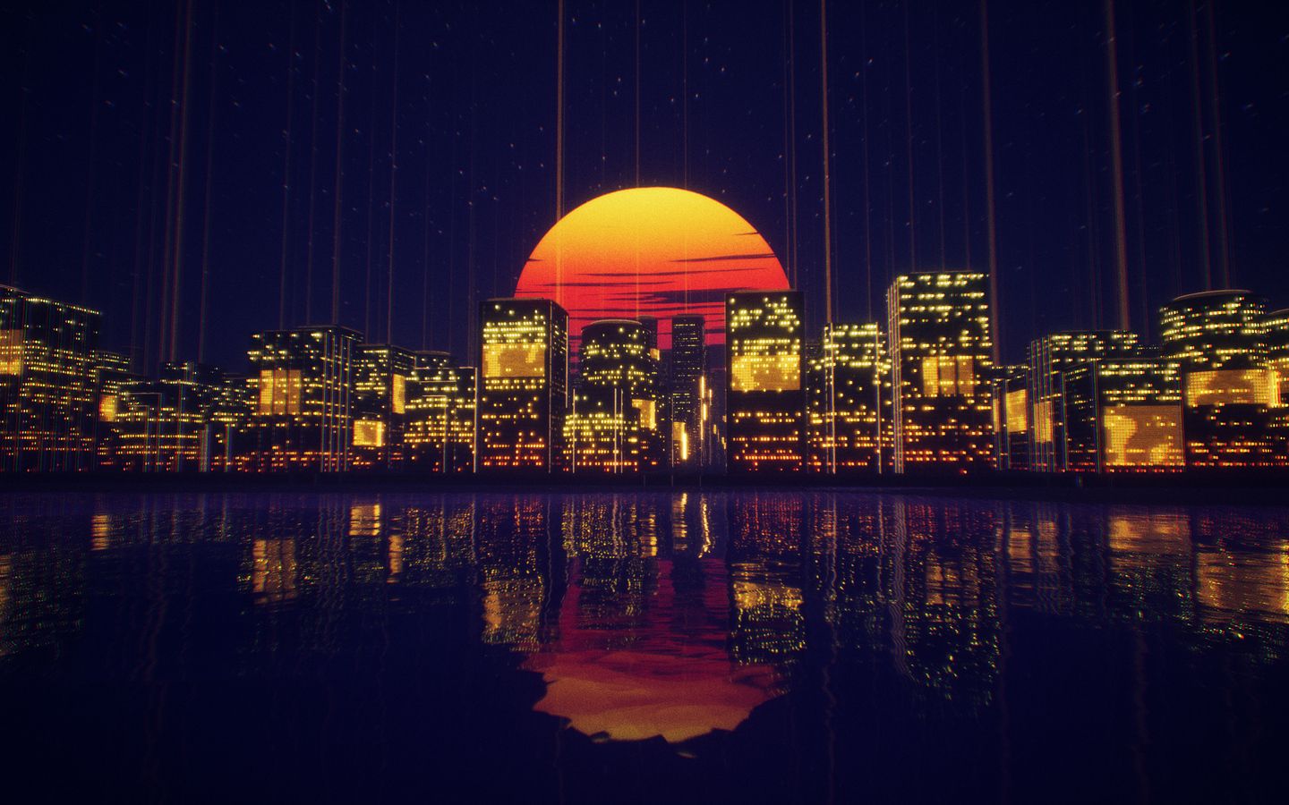 1440x900 Abstract City Retro Sunset Night 4k 1440x900 Resolution