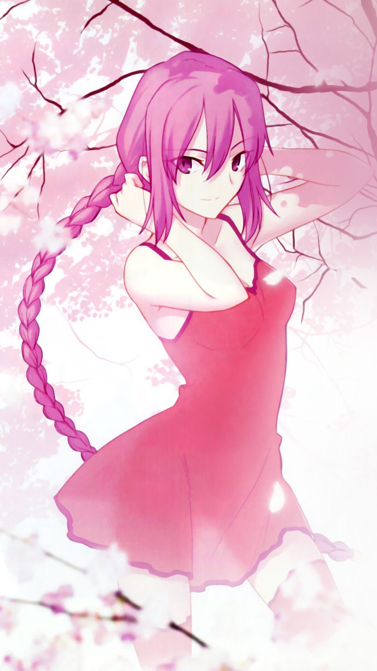 Pink Girl Anime Art Illustration Flower Blossom Wallpaper