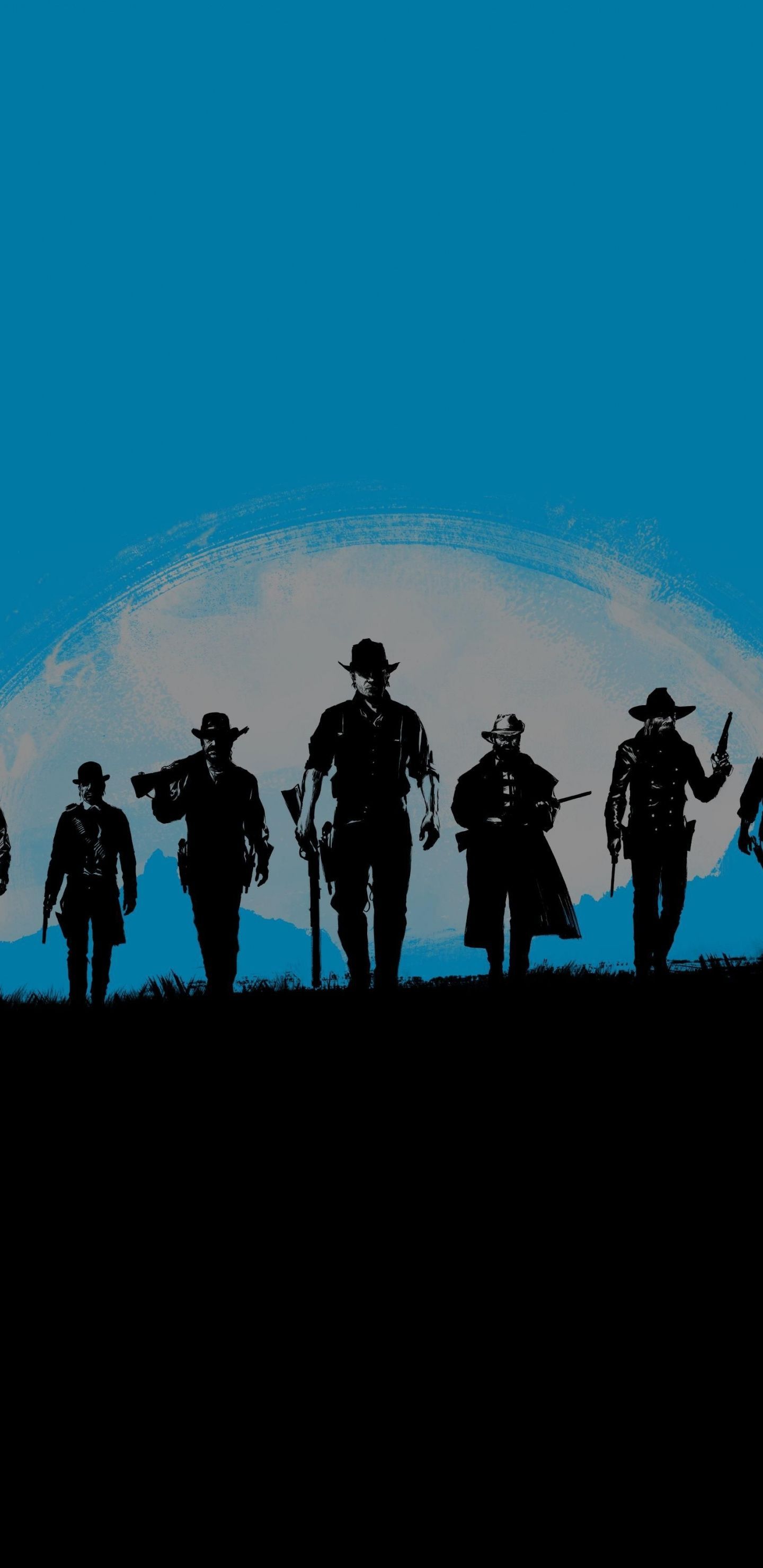 Red Dead Redemption blue, poster, artwork, minimal, 1440x2960