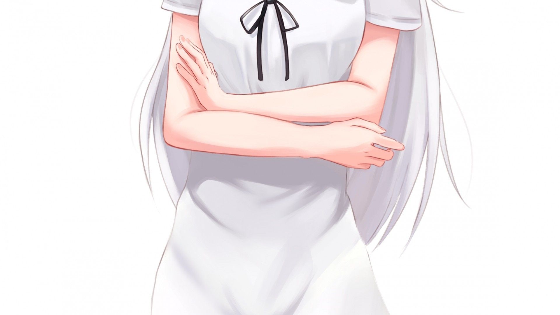 Download 1920x1080 Shirogane Kei, White Dress, Long Hair, Kaguya