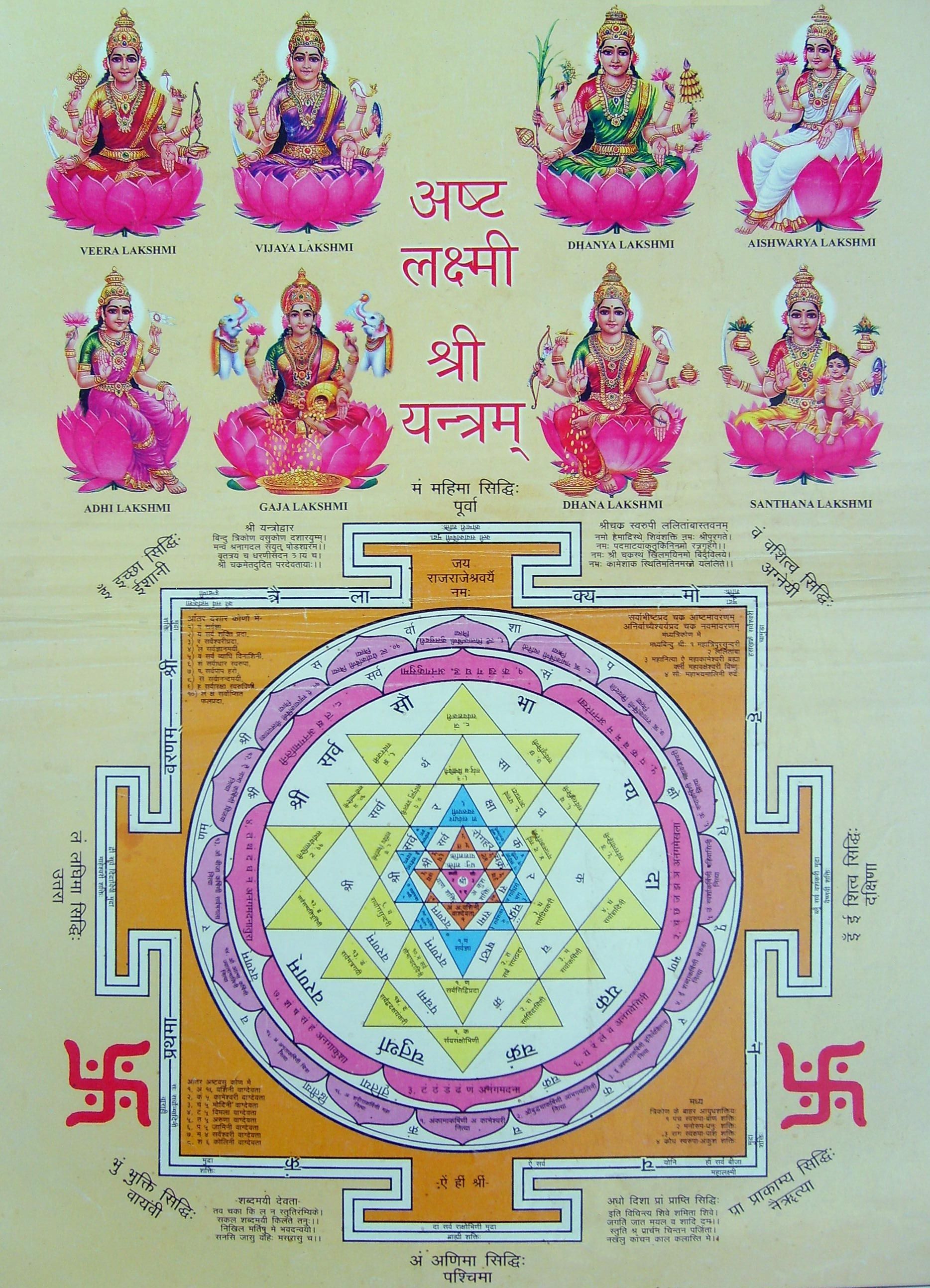 Mahalakshmi (Laxmi) Mantra & Shri Yantra Giving Om Shreem
