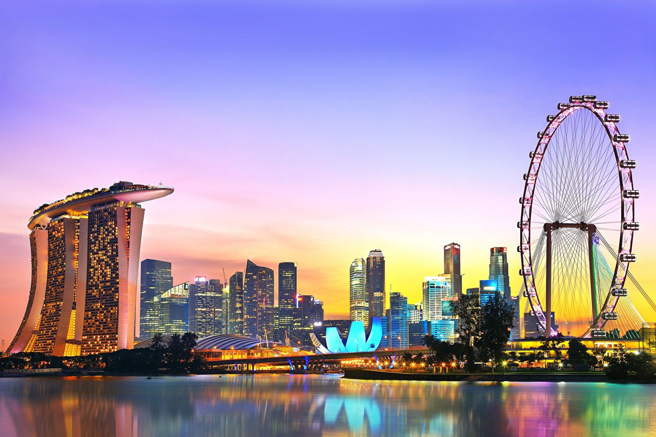 Wallpaper Singapore Marina Bay Sands Ferris wheel Evening Cities