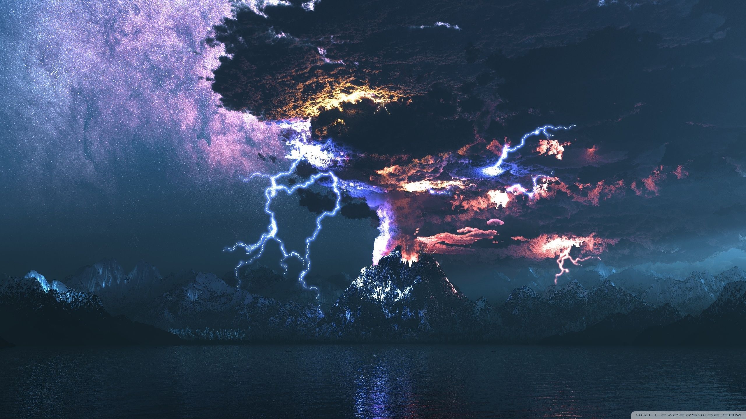 Volcano Eruption Lightning Ultra HD Desktop Background Wallpaper