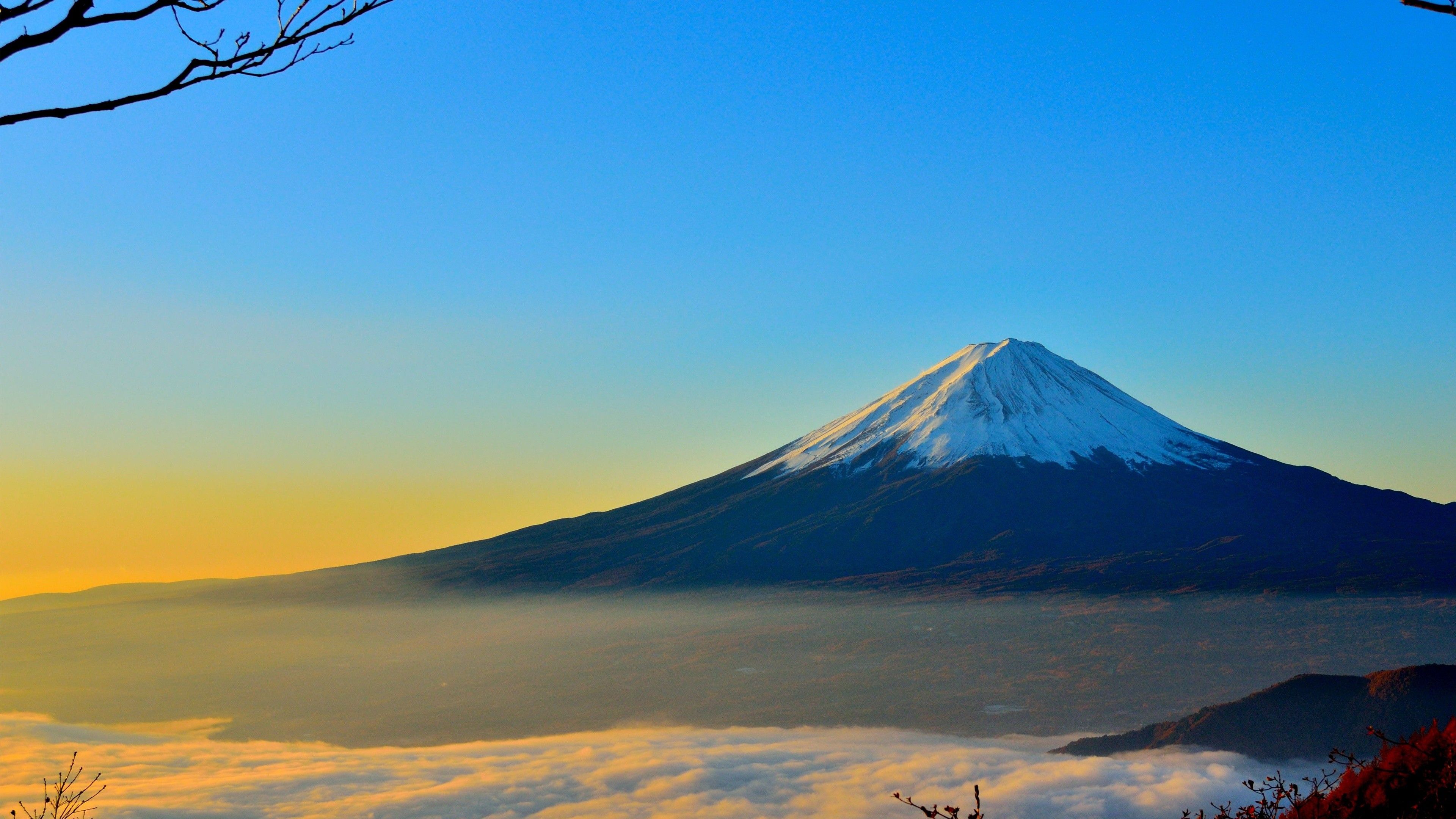 Wallpaper volcano, Fuji, Japan, mountains, fog, 4k, Nature