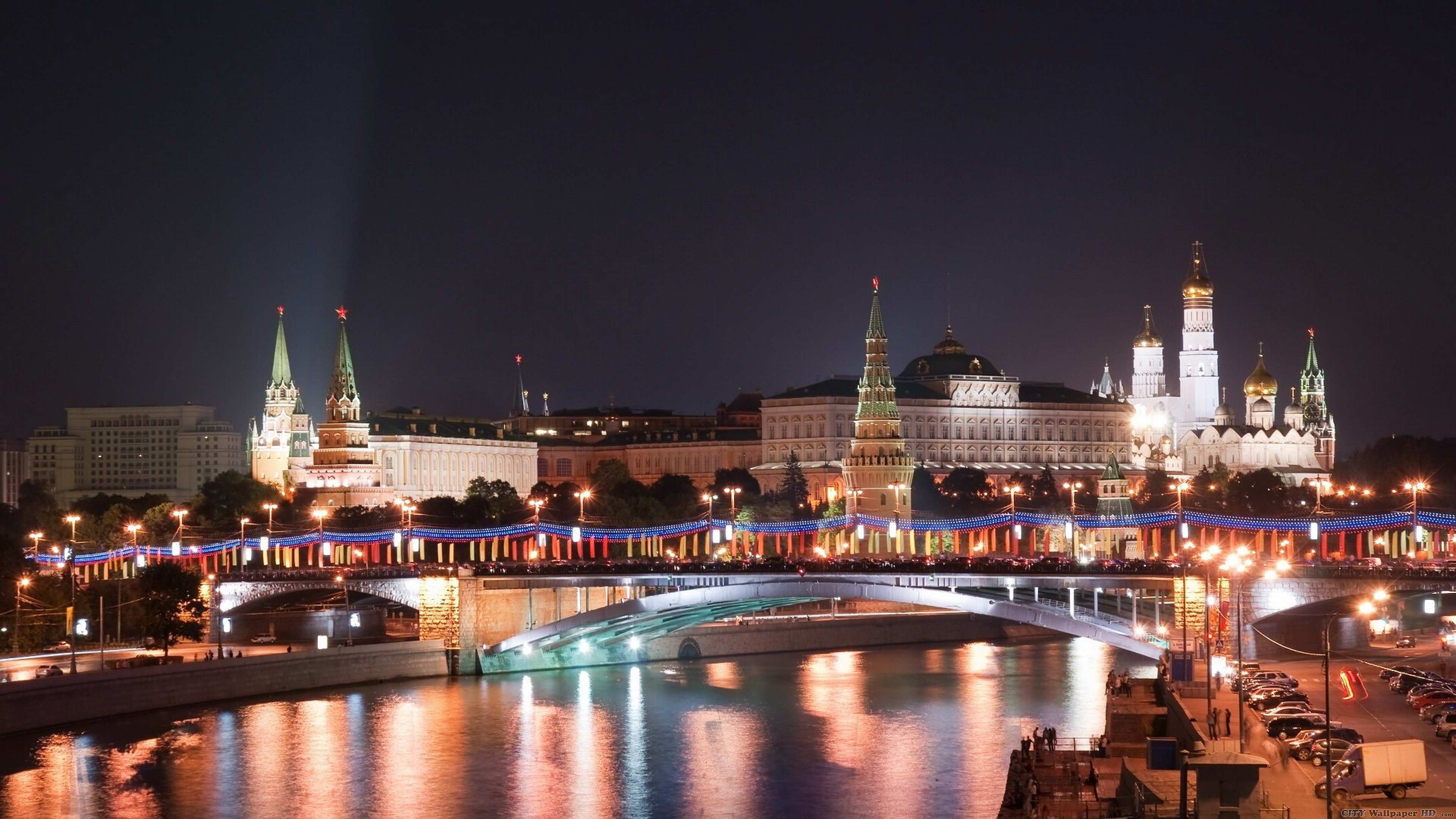 Moscow Kremlin. Cities of the world. Moscow, Russia, river, bridge