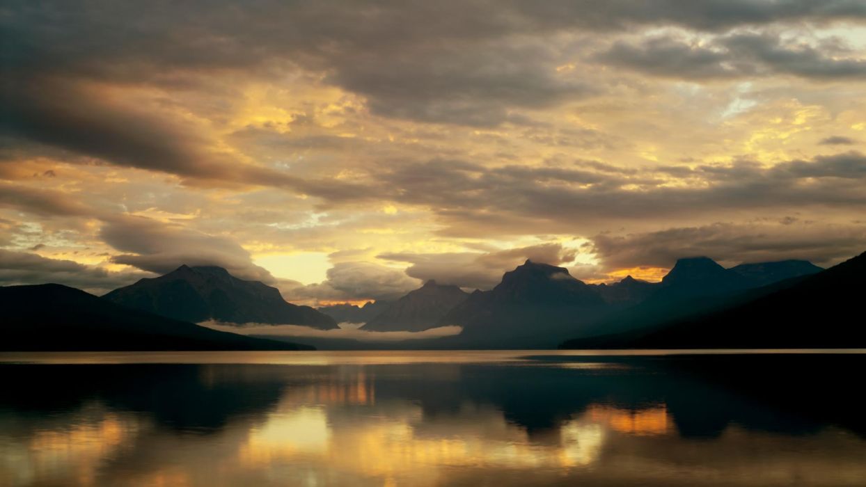 Mountains clouds nature McDonald Lake Glacier National Park