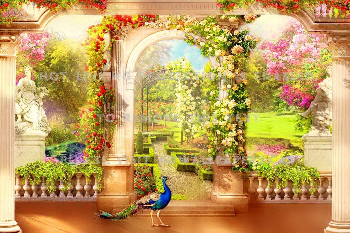 garden in paradise flowers heaven peacock