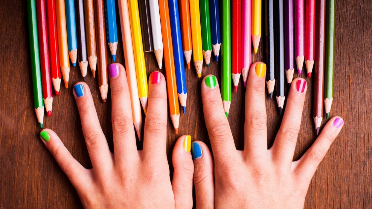 Hands Nails Finger Manicure Collorfull Colored Pencils Wallpaper