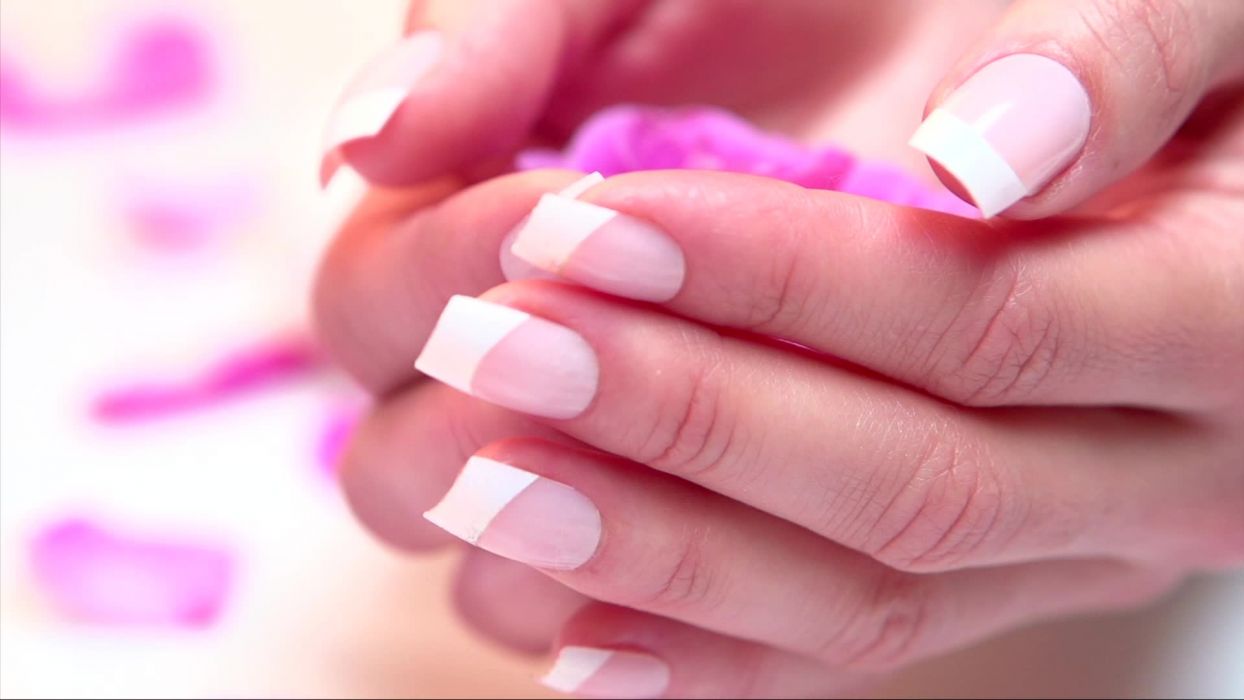 Hands Nails Finger Manicure Pink Petals Wallpaperx1080