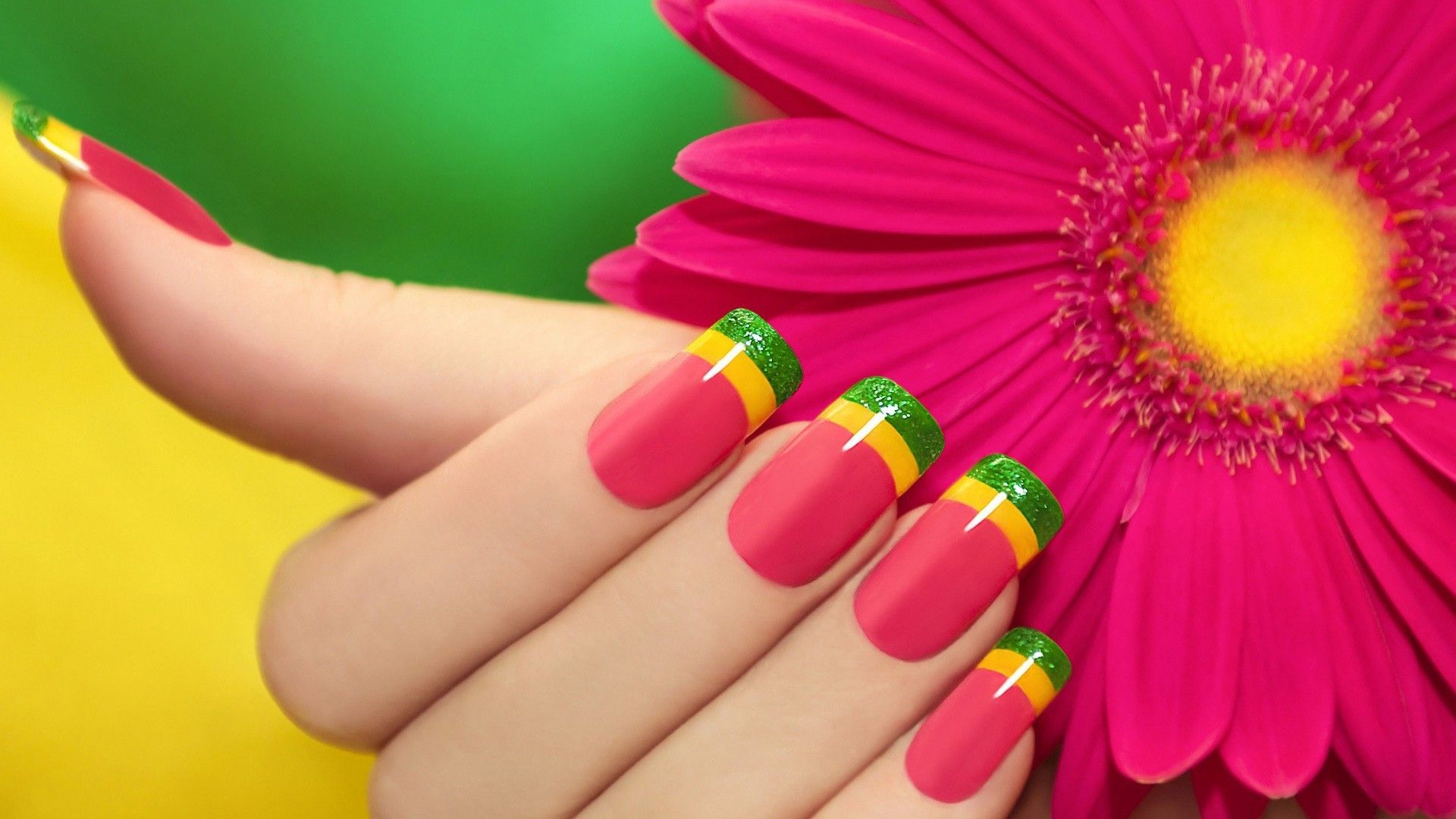 colorful, Minimalism, Flowers, Hand, Fingers, Long Nails, Depth Of