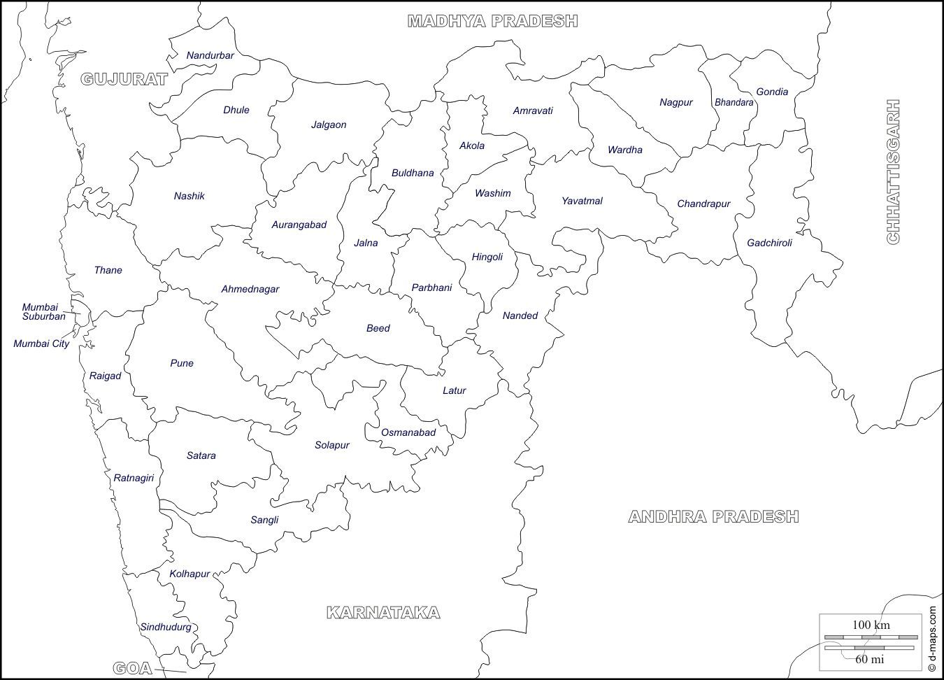 Simple outline map of maharashtra is a state Vector Image
