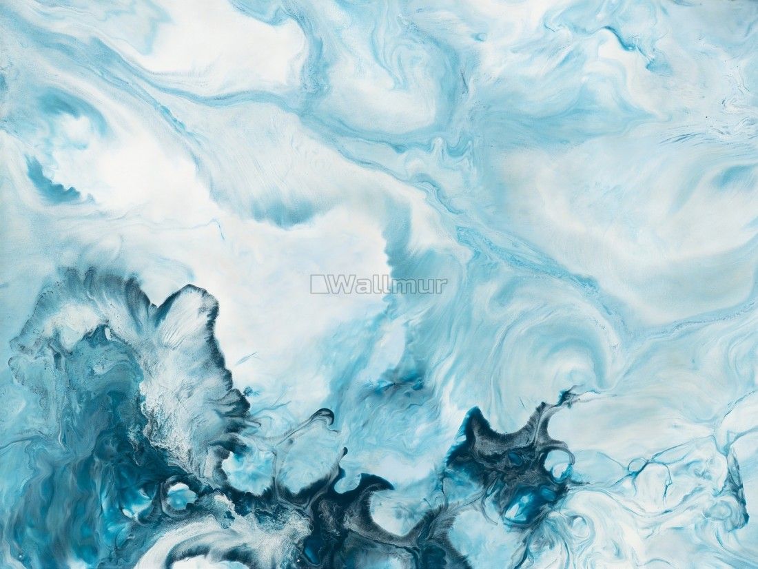 Acrylic Painting Fresh Blue Waves Wallpaper Mural • Wallmur®