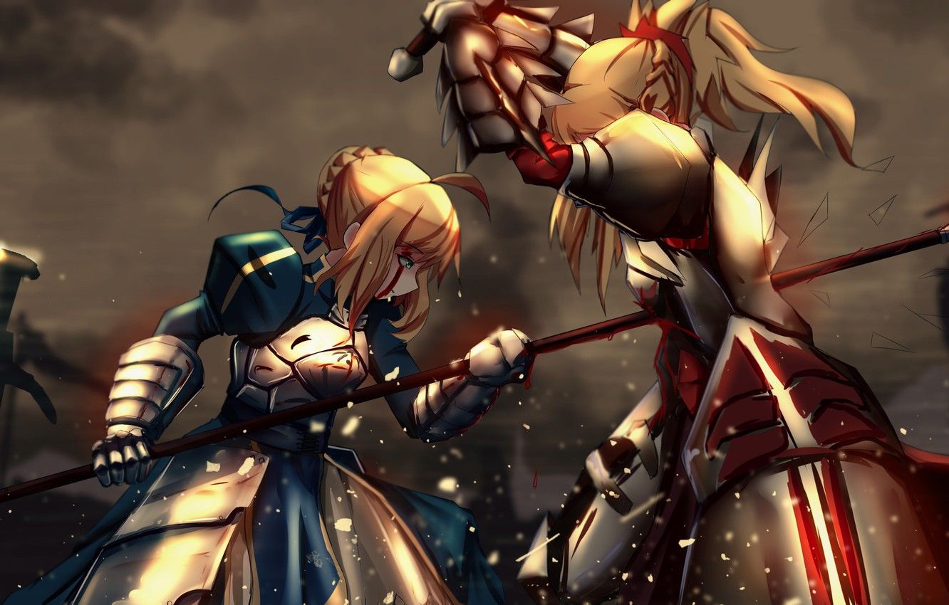 Wallpaper blood, armor, anime, fight, asian, manga, Saber, spear