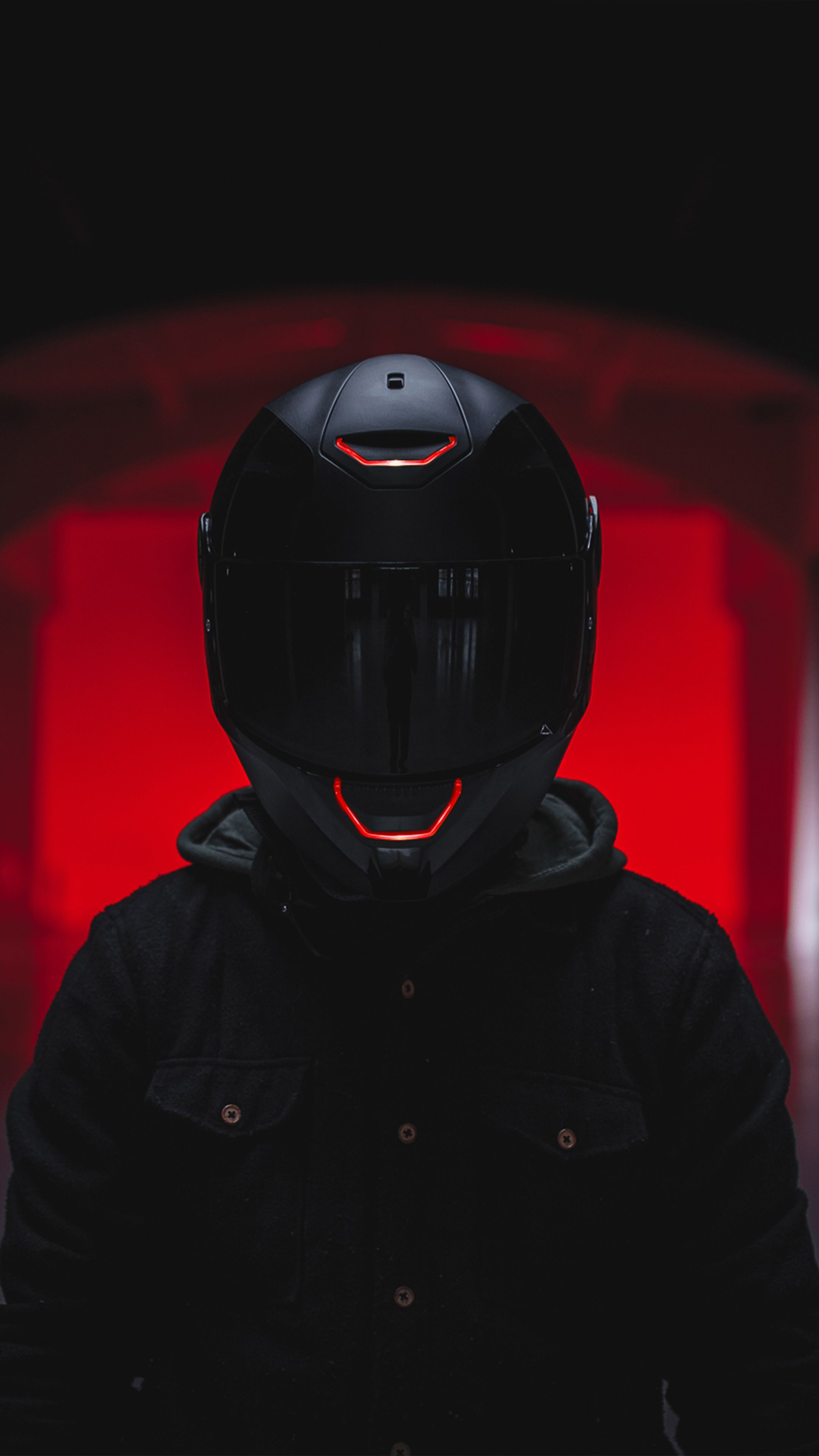 Biker Helmet Red Light 4K Ultra HD Mobile Wallpaper