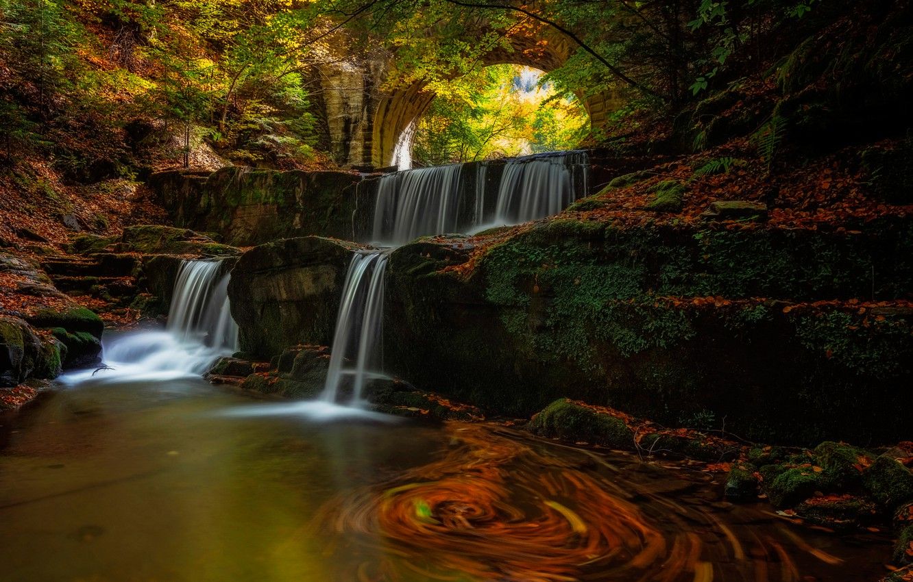 Wallpaper autumn, bridge, river, waterfall, cascade, Bulgaria