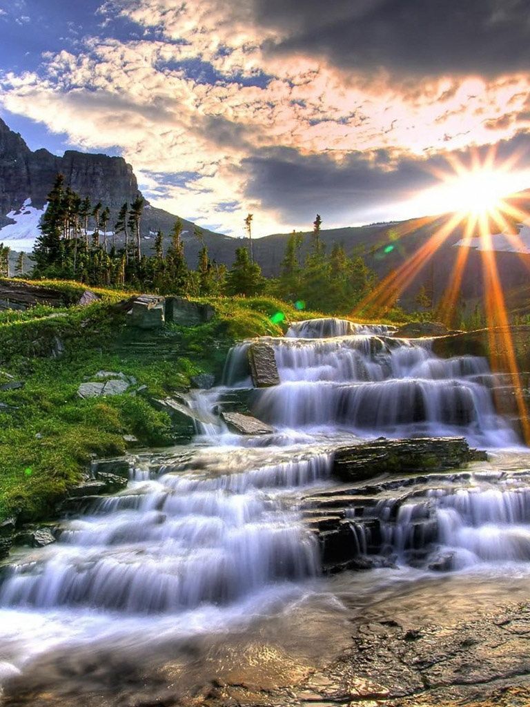 Nature Mountain Waterfalls HDR iPhone HD