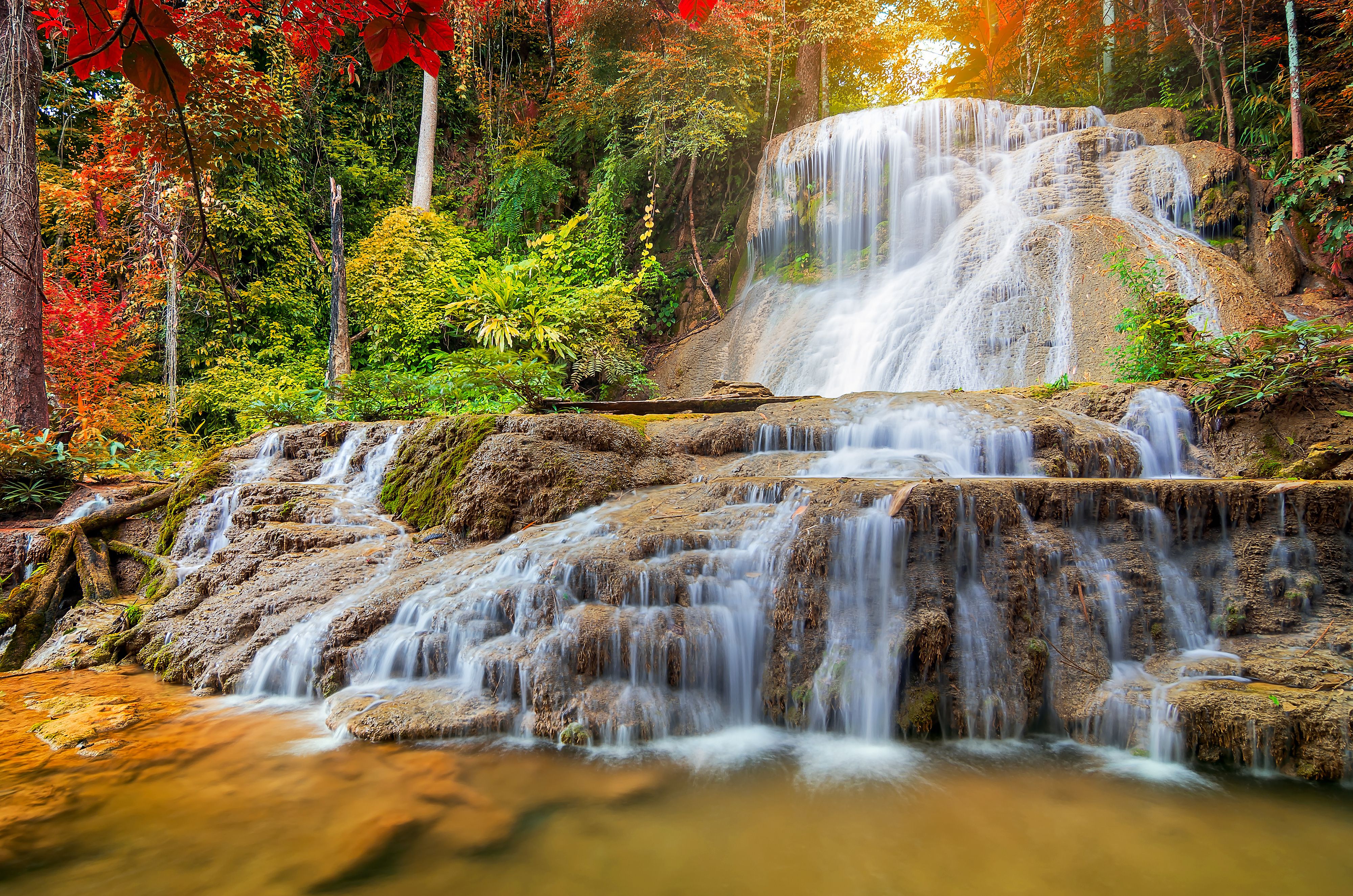 Wallpaper. Golden autumn. photo. picture. waterfall, cascade