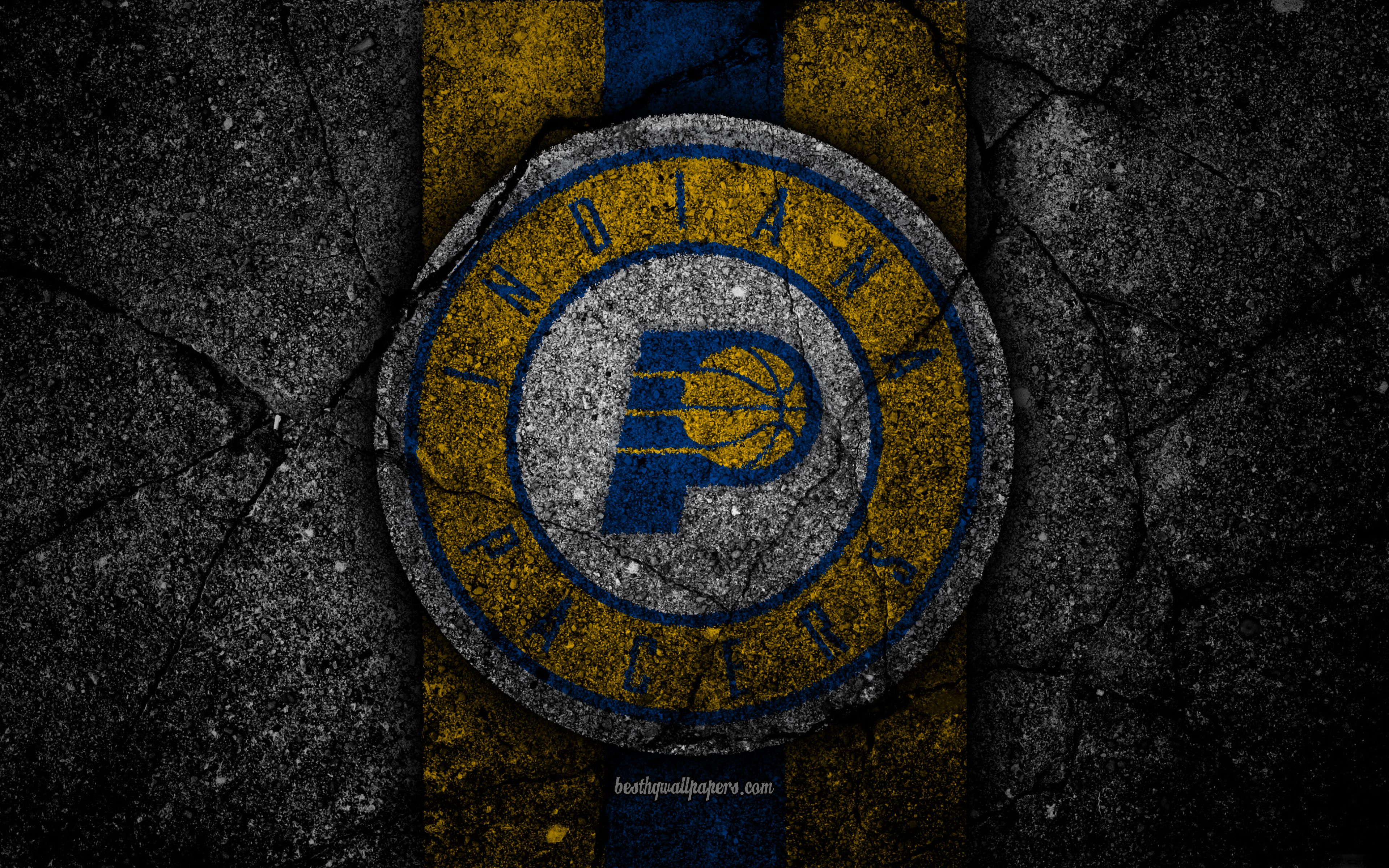 Download wallpaper Indiana Pacers, NBA, 4k, logo, black stone