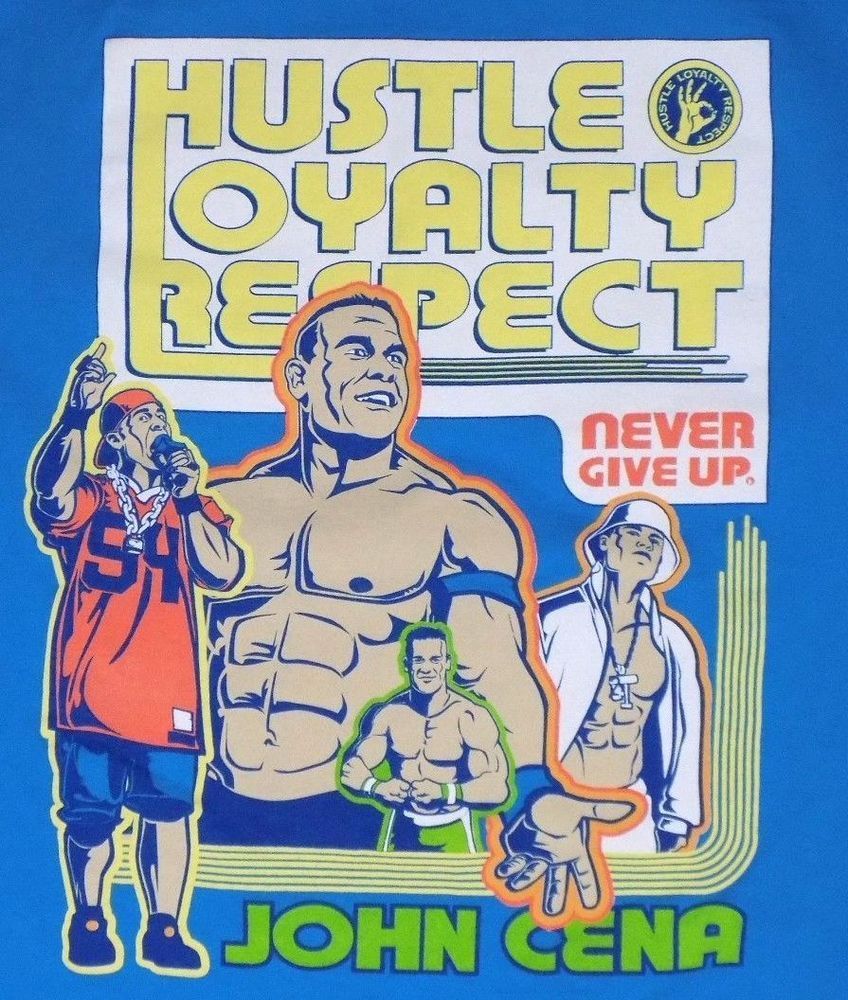 WWE John Cena Blue Large T Shirt Hustle Loyalty Respect Never Give