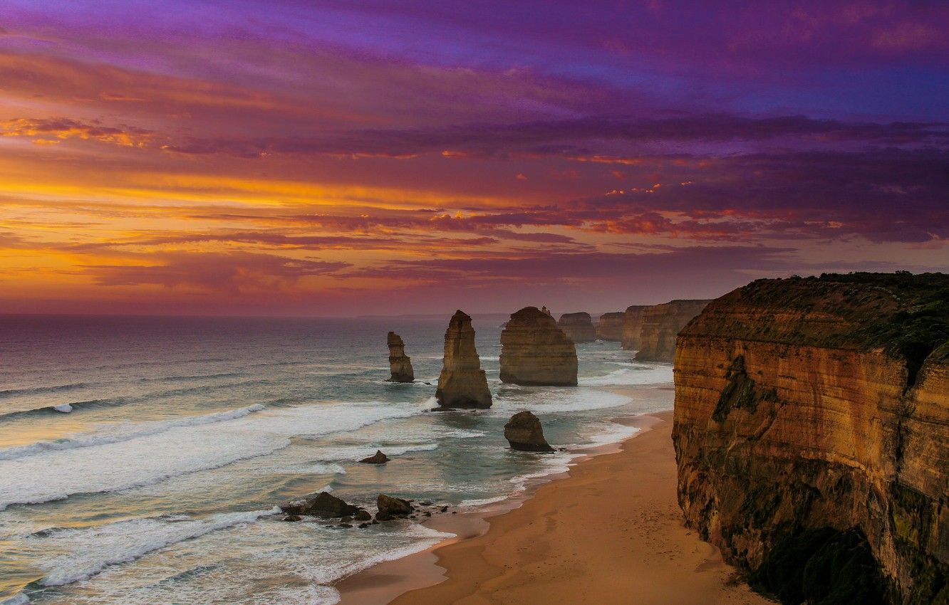 Wallpaper beach, sunset, Australia, the twelve apostles image for desktop, section пейзажи