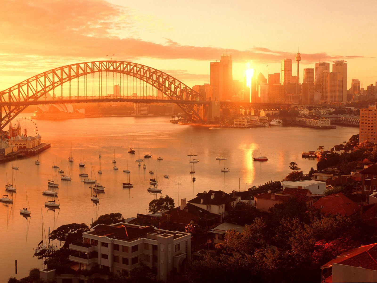 Wallpaper Sydney Australia Bridges Sky sunrise and sunset Cities
