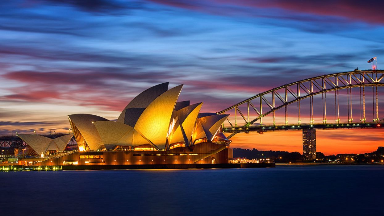 Australia Sydney Opera House architecture buildings bridges night