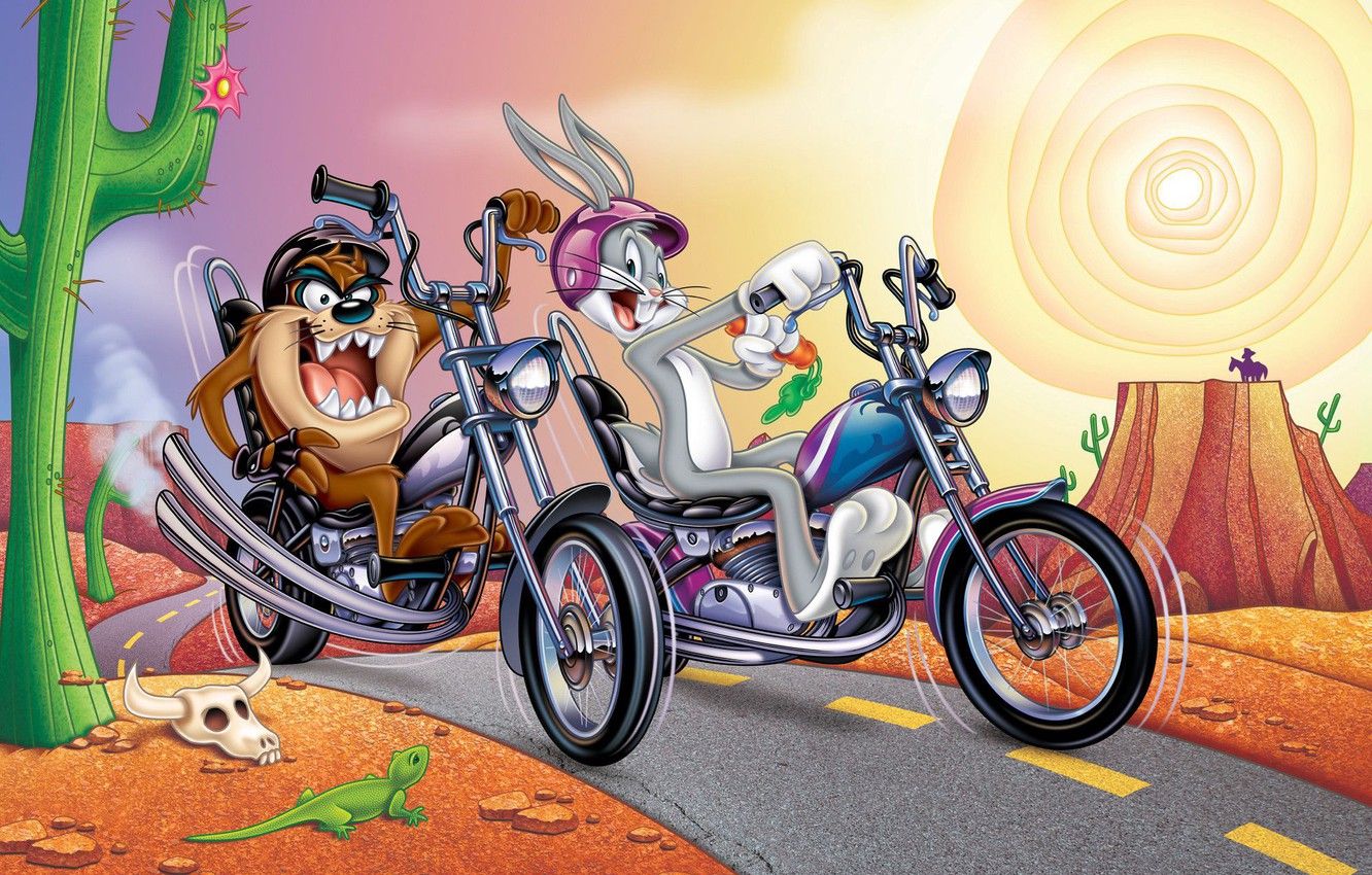 Wallpaper Rabbit, Motorcycle, Cartoon, Taz, The Tasmanian devil
