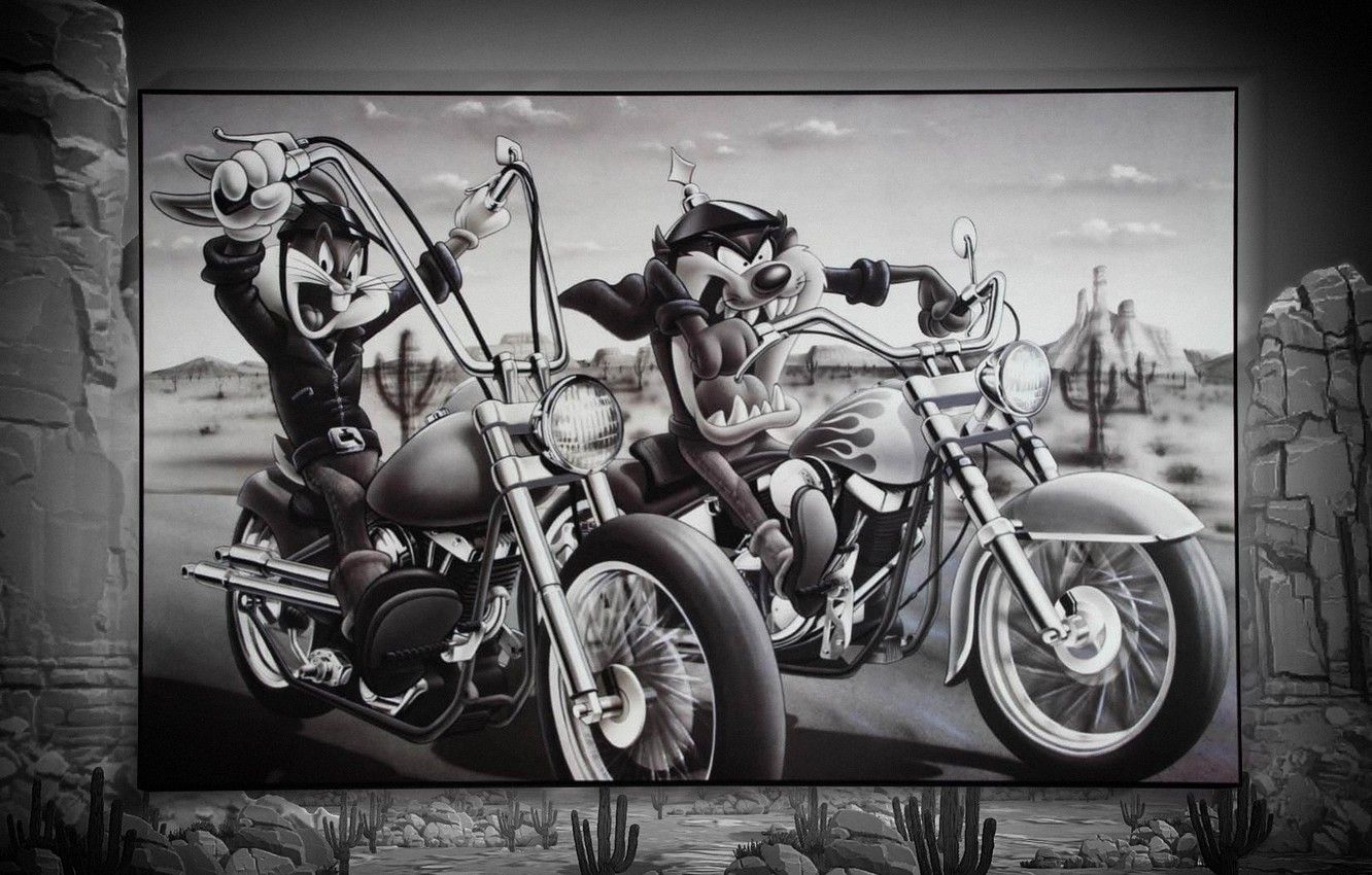 Wallpaper Rabbit, Motorcycle, Cartoon, Taz, The Tasmanian devil