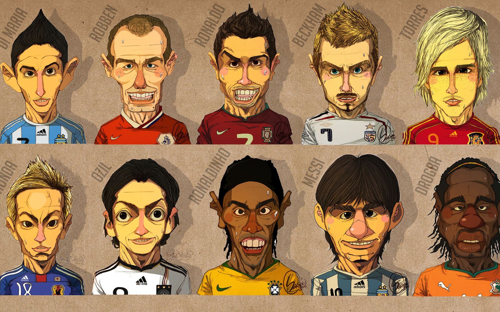 Cartoon, Di Maria, Robben, Ronaldo, Beckham, Torres wallpaper