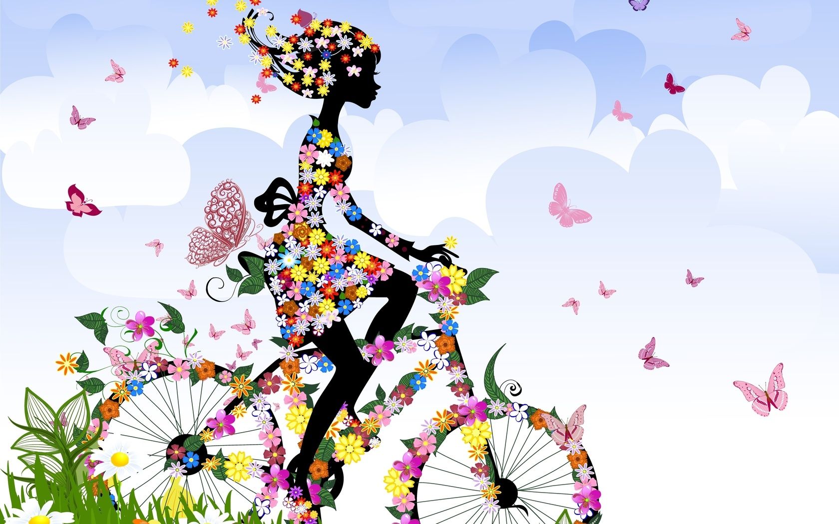 Lady On Bike Cartoon Wallpaper
