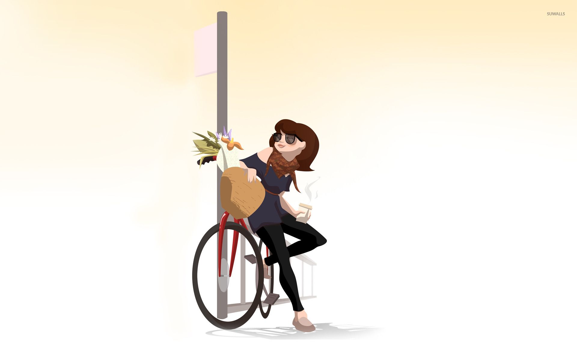 Woman with her bicycle wallpaper wallpaper