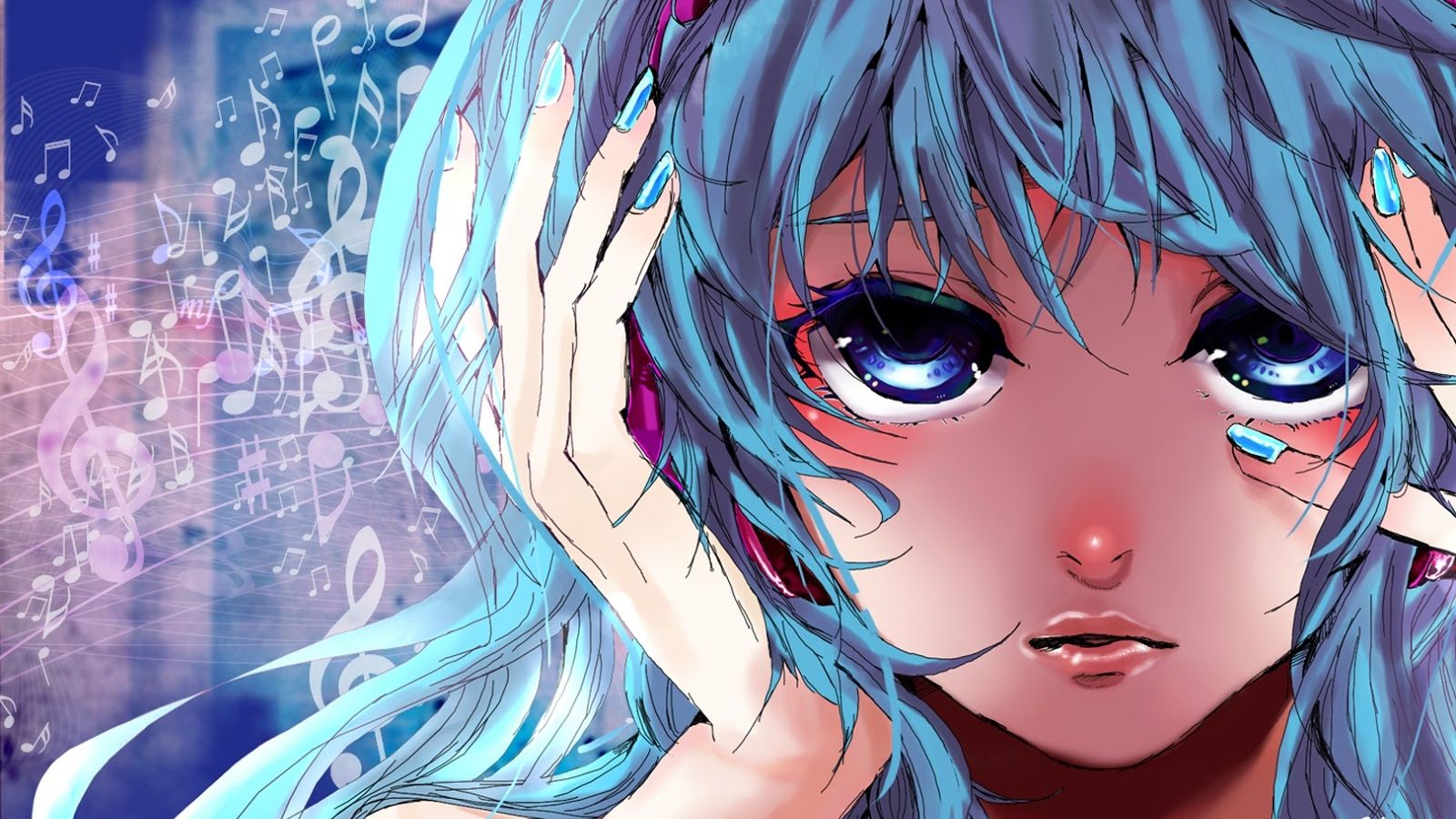 Free download Beautiful Anime Girl Sky Blue Hair Blue Eyes Headset