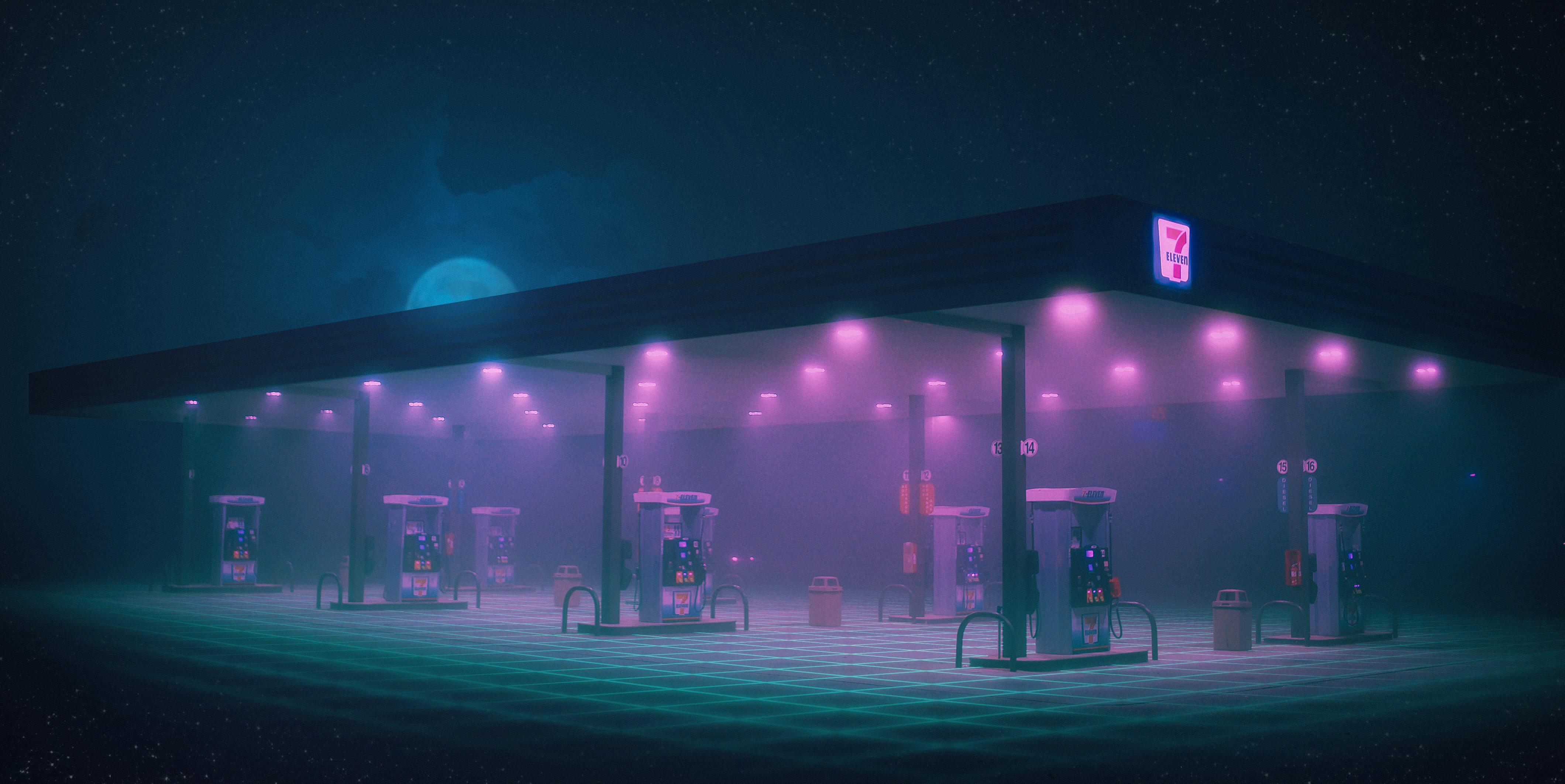 Someone asked for an Outrun version of the gas station, so here it