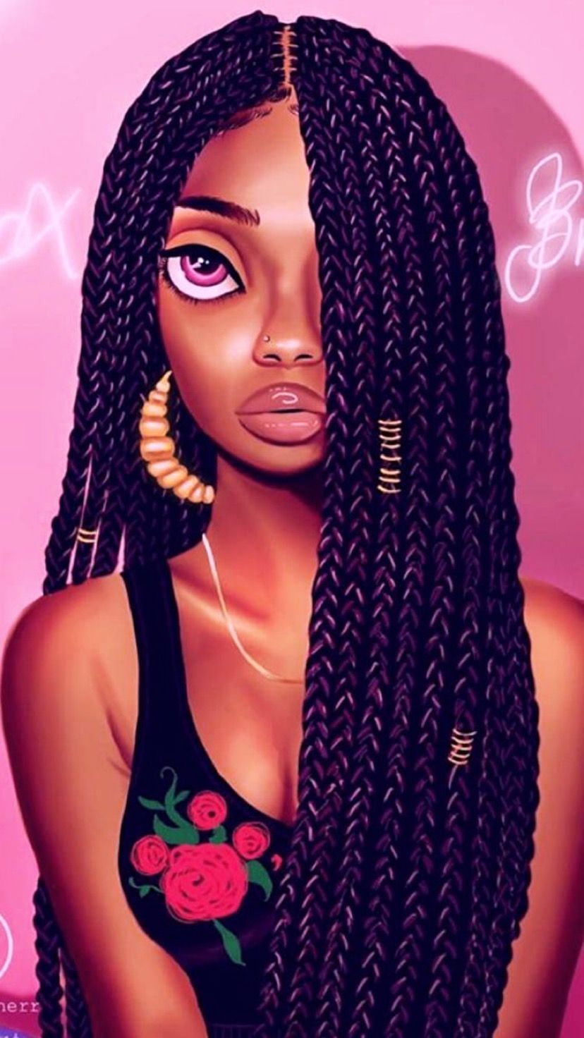 Art. How to draw braids, Black girl cartoon