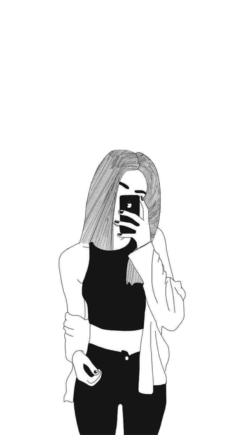 Cute Black And White Girl Wallpaper Drawing