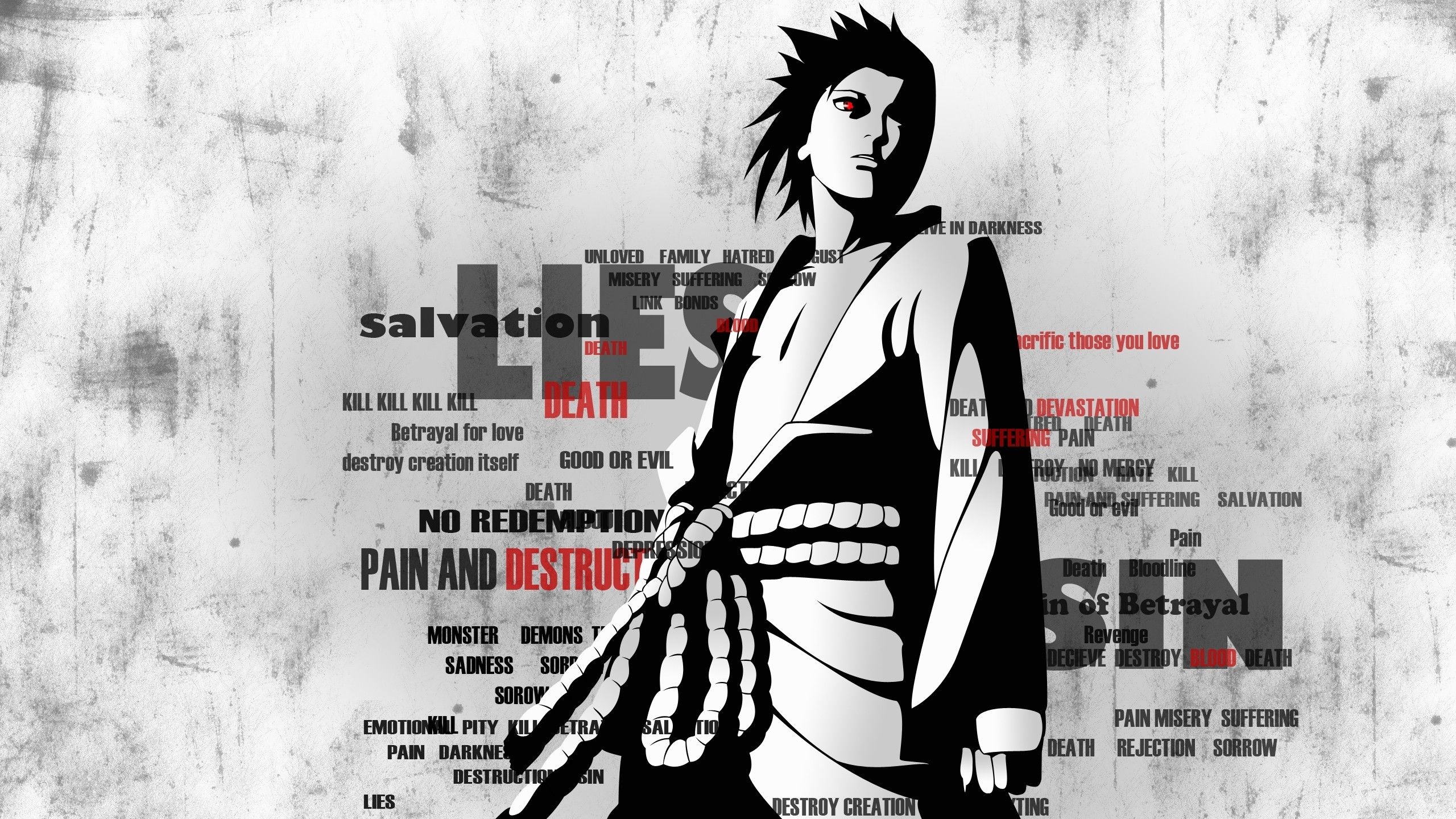 Download 2560x1440 Naruto, Uchiha Sasuke, Painful Words, Black