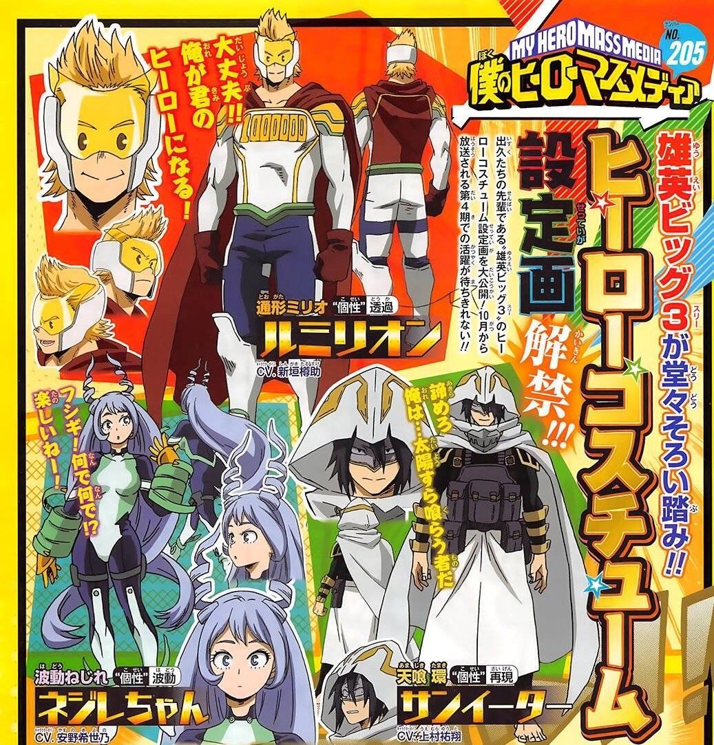 My Hero Academia S4 anime character designs for The Big 3 in their