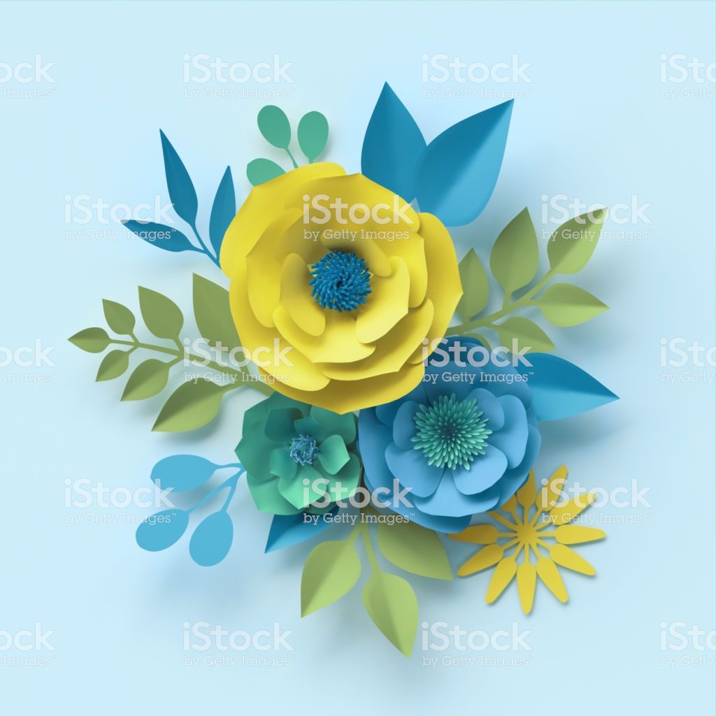 3D Render Paper Flowers Botanical Wallpaper Floral Bouquet Mint
