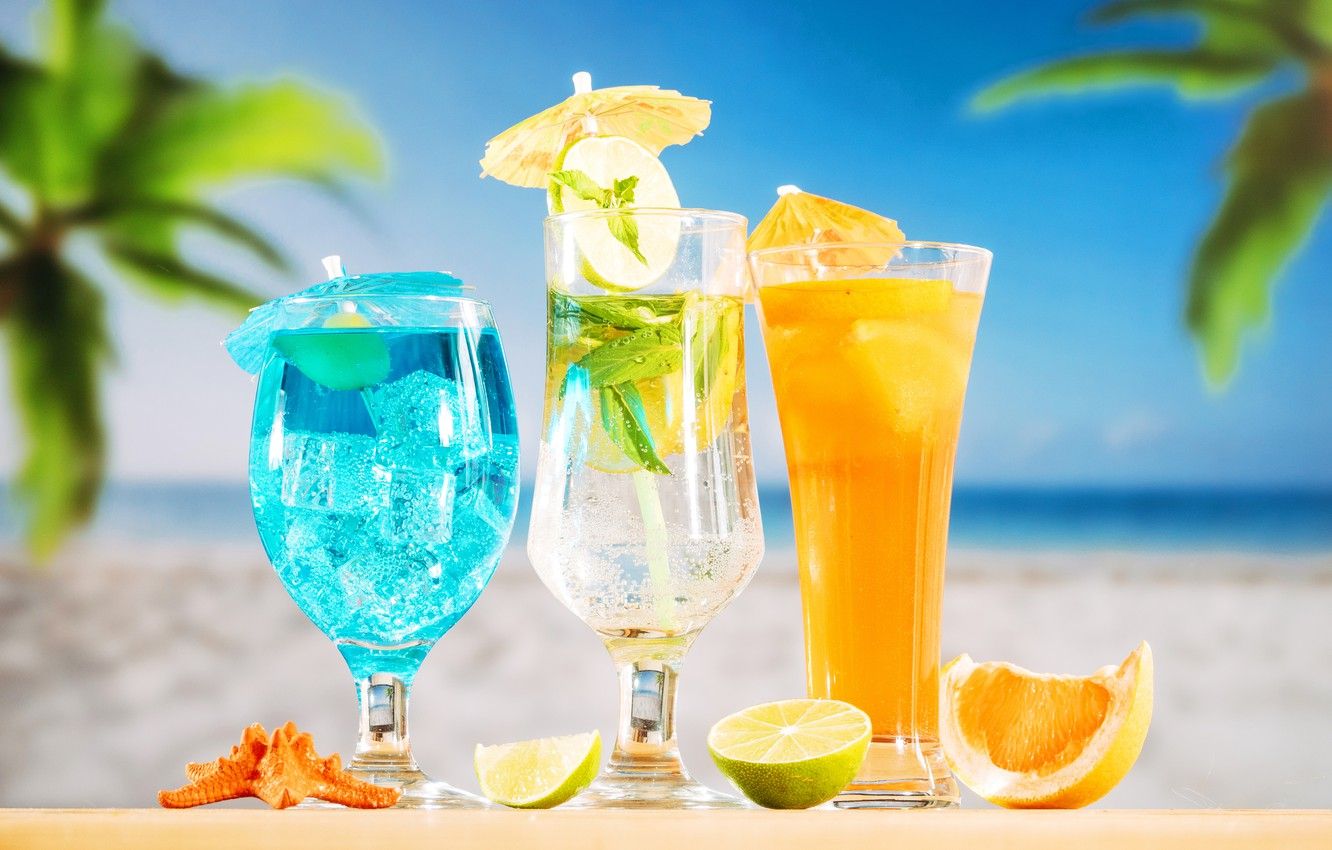 Wallpaper beach, summer, stay, cocktail, ice, summer, drinks, beach, vacation, fresh, fruit, drink, vacation, tropical image for desktop, section еда