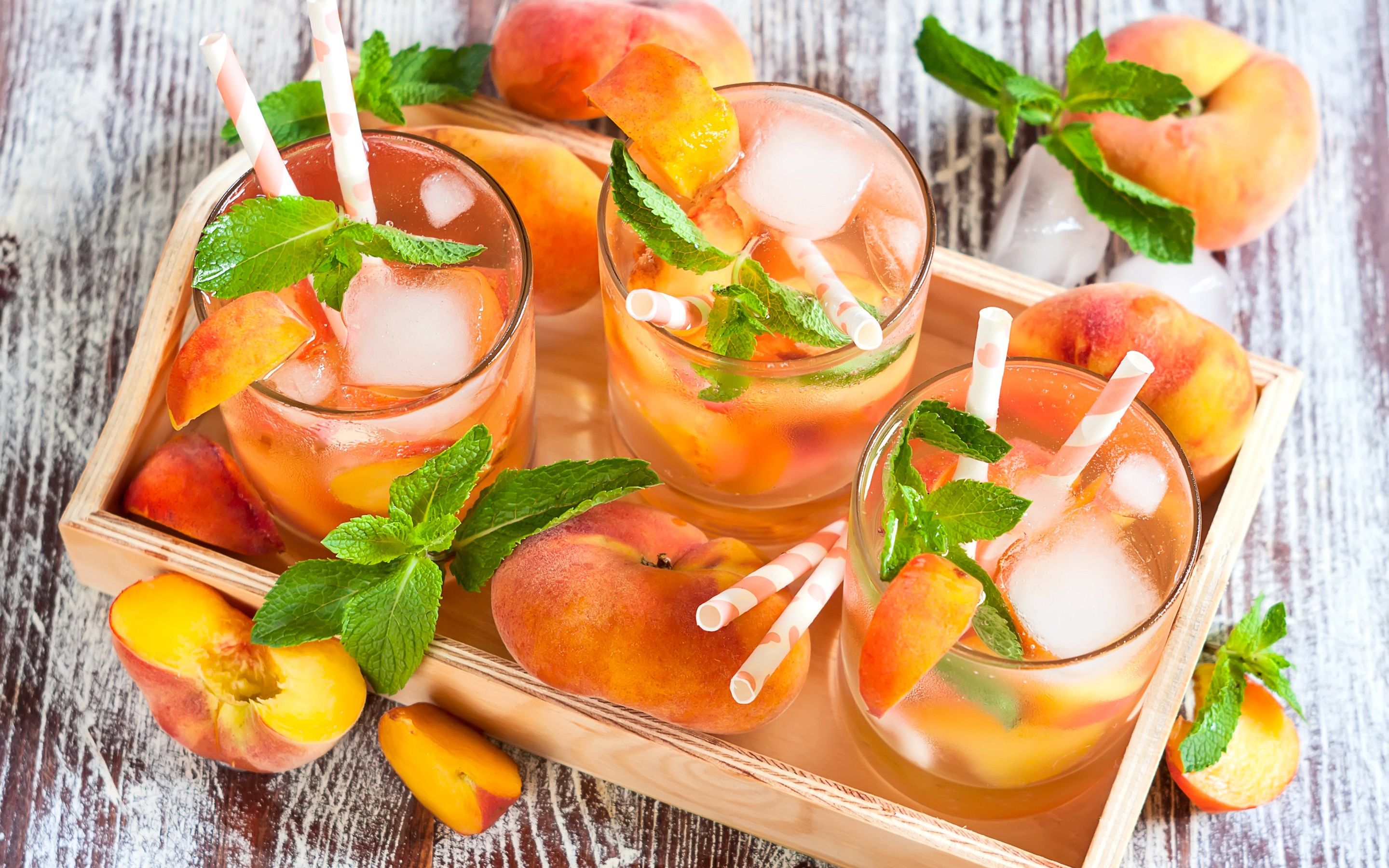 Wallpaper Summer fruit drinks, peaches, mint 2880x1800 HD Picture, Image
