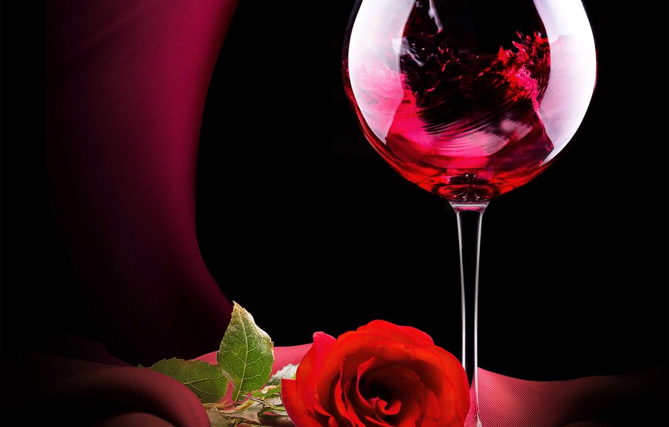Wallpaper wine, glass, rose, Roses, Valentines Day, Wine image for desktop, section праздники