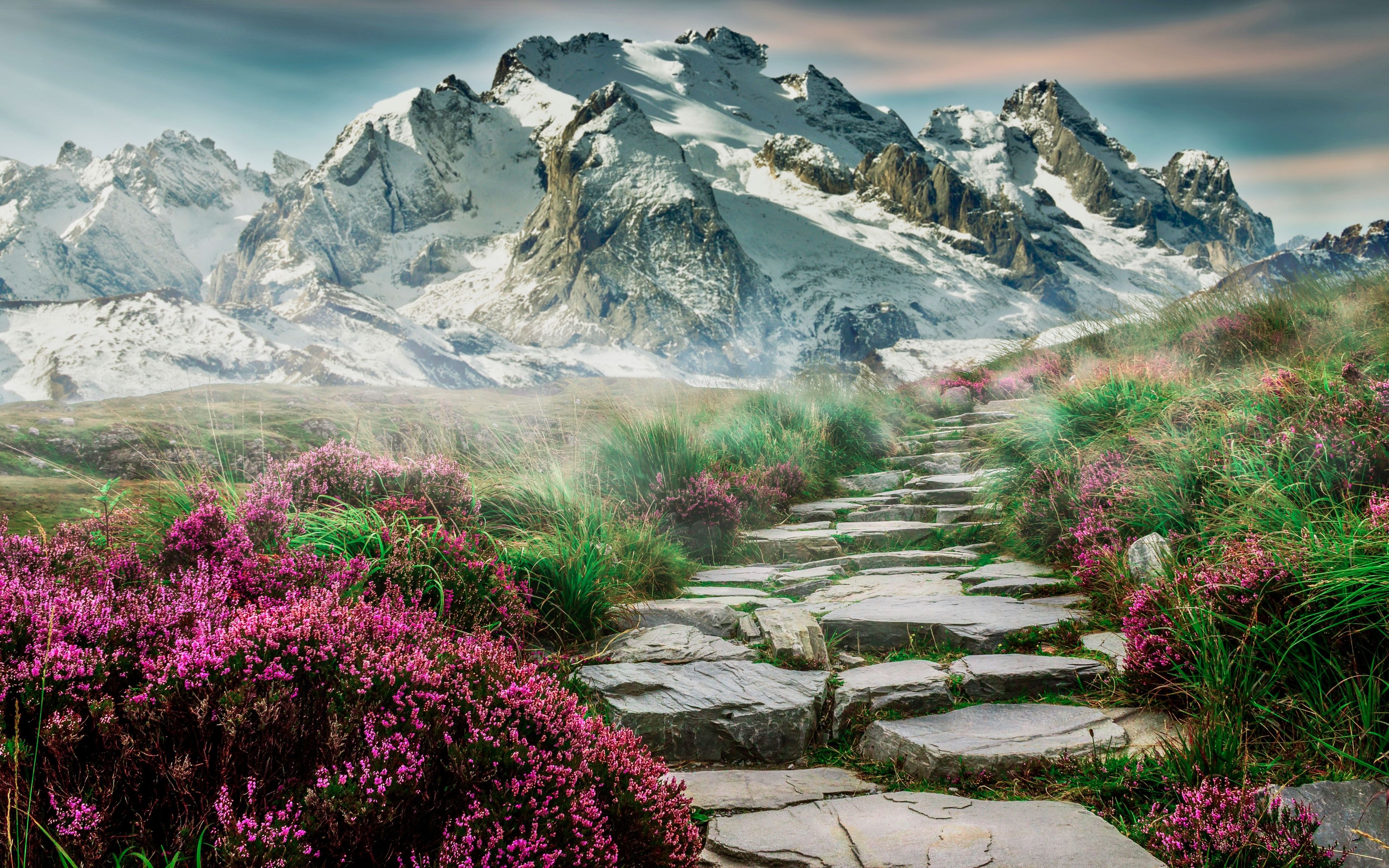 Download Scenic, spring, mountain, rocks steps, pathway wallpaper