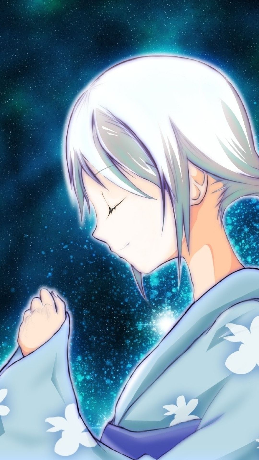 Anime Girl Glow Outer Space Kimono Smile iPhone 8 Wallpaper Free Download