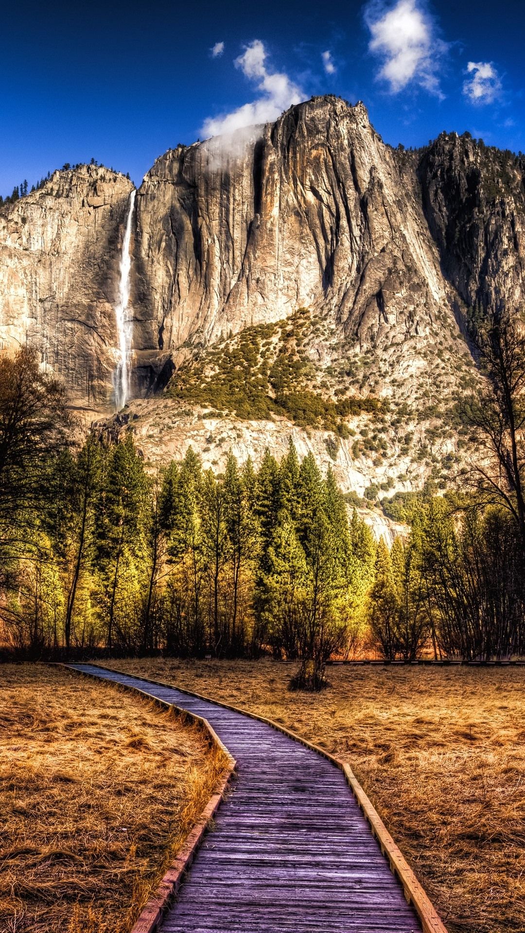 USA, park, mountains, trees, waterfall, HDR style 1080x1920 iPhone