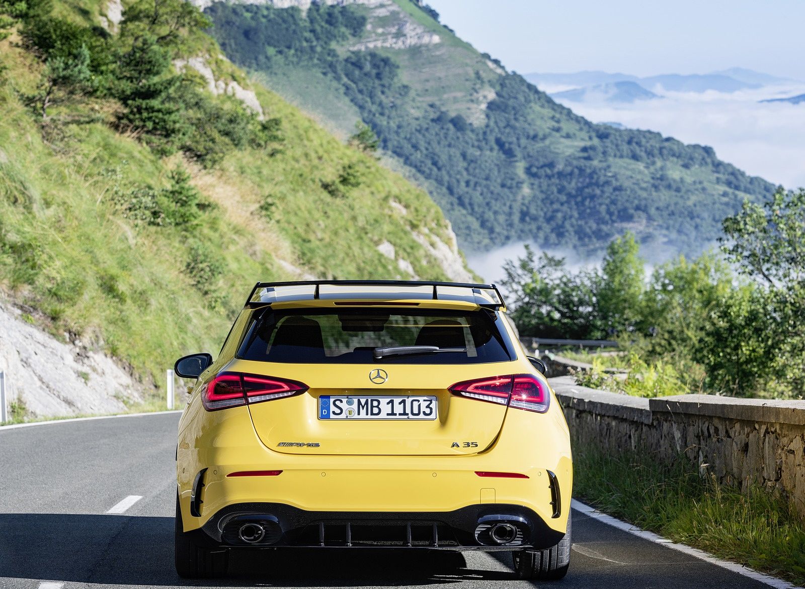 Mercedes AMG A35 4MATIC (Color: Sun Yellow) Rear Wallpaper