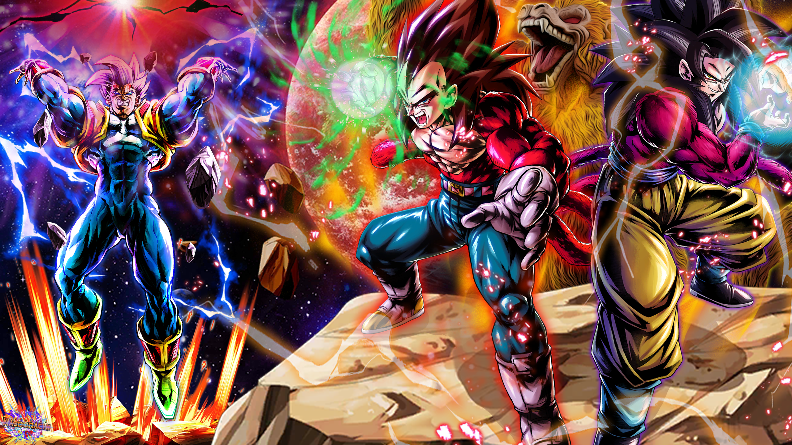 300ppi SSJ4 Goku SSJ4 Vegeta and Super baby 2 PC Wallpaper made from Legends assets from me to you for the Holidays!: DragonballLegends