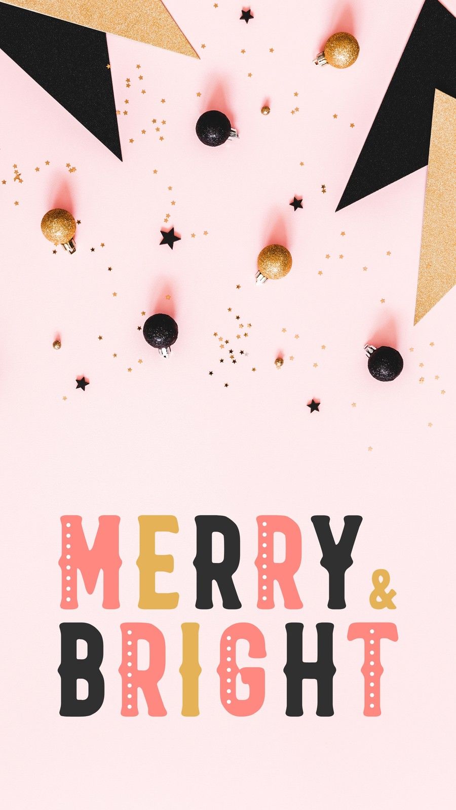 Pink Gold and Black Merry & Bright Festive Photo Visual Phone